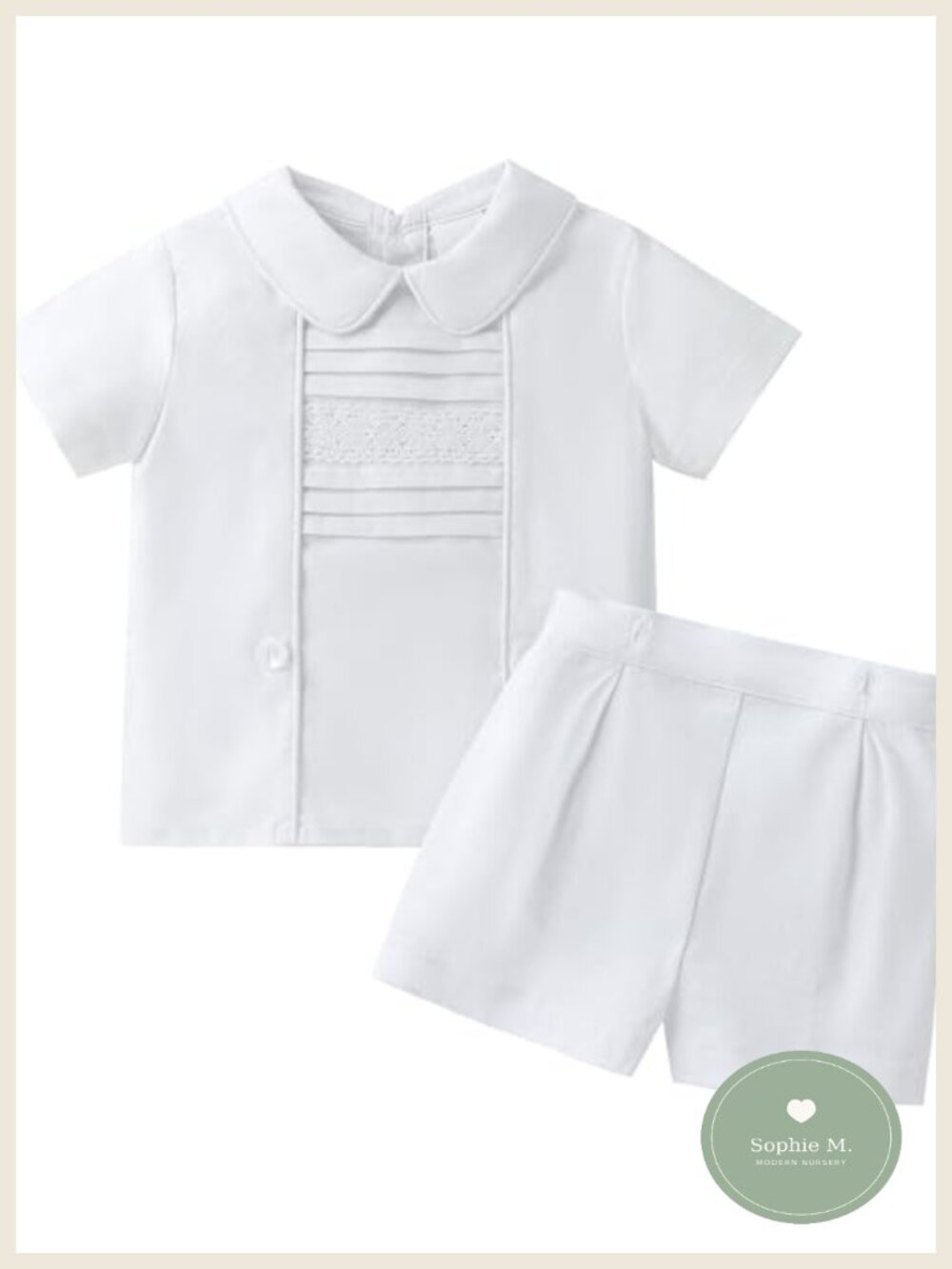 Boys Christening Outfit Linen Cotton Button Shorts Set